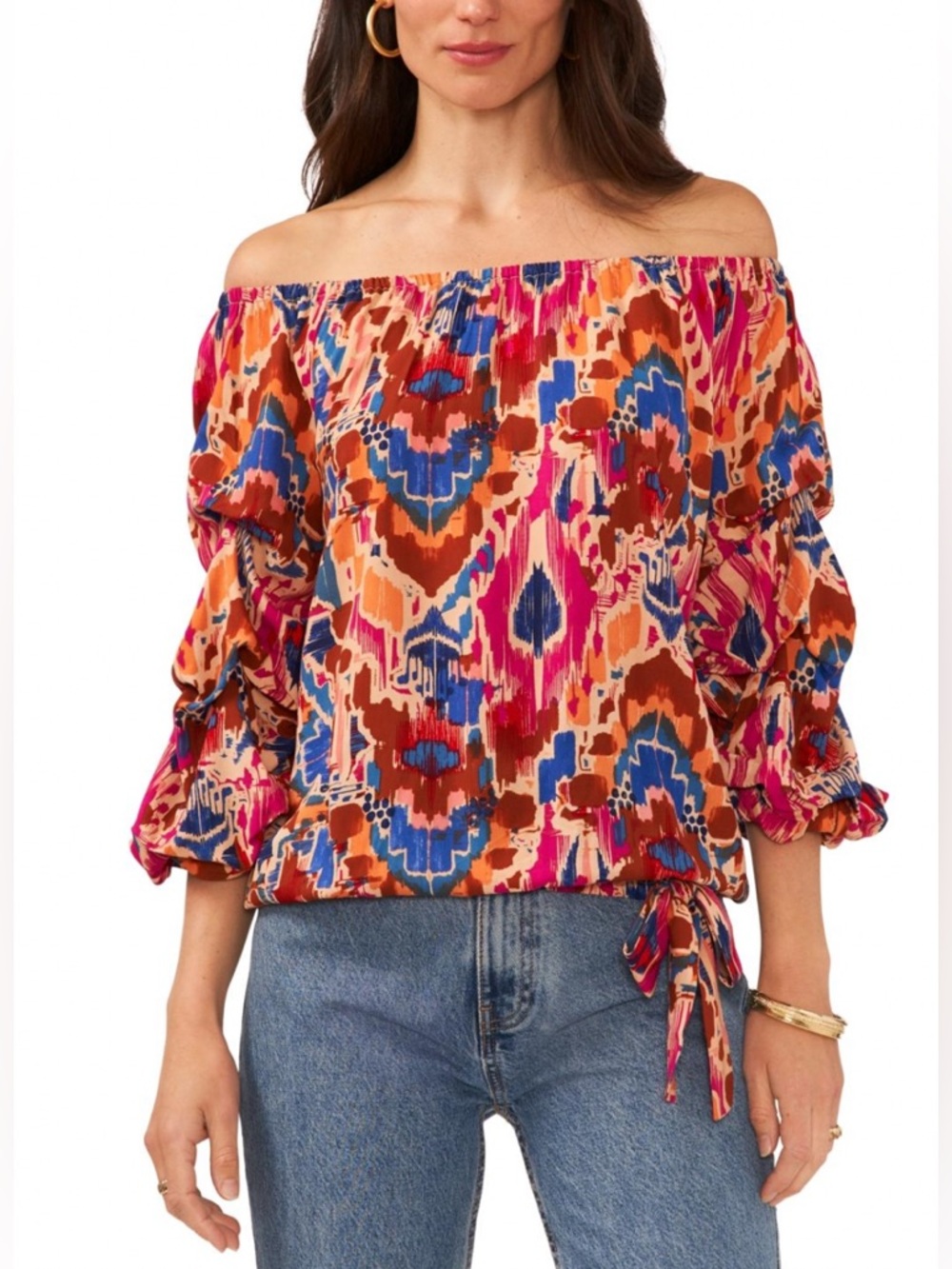 Vince Camuto Multi-Color Off-Shoulder Ikat Print Blouse